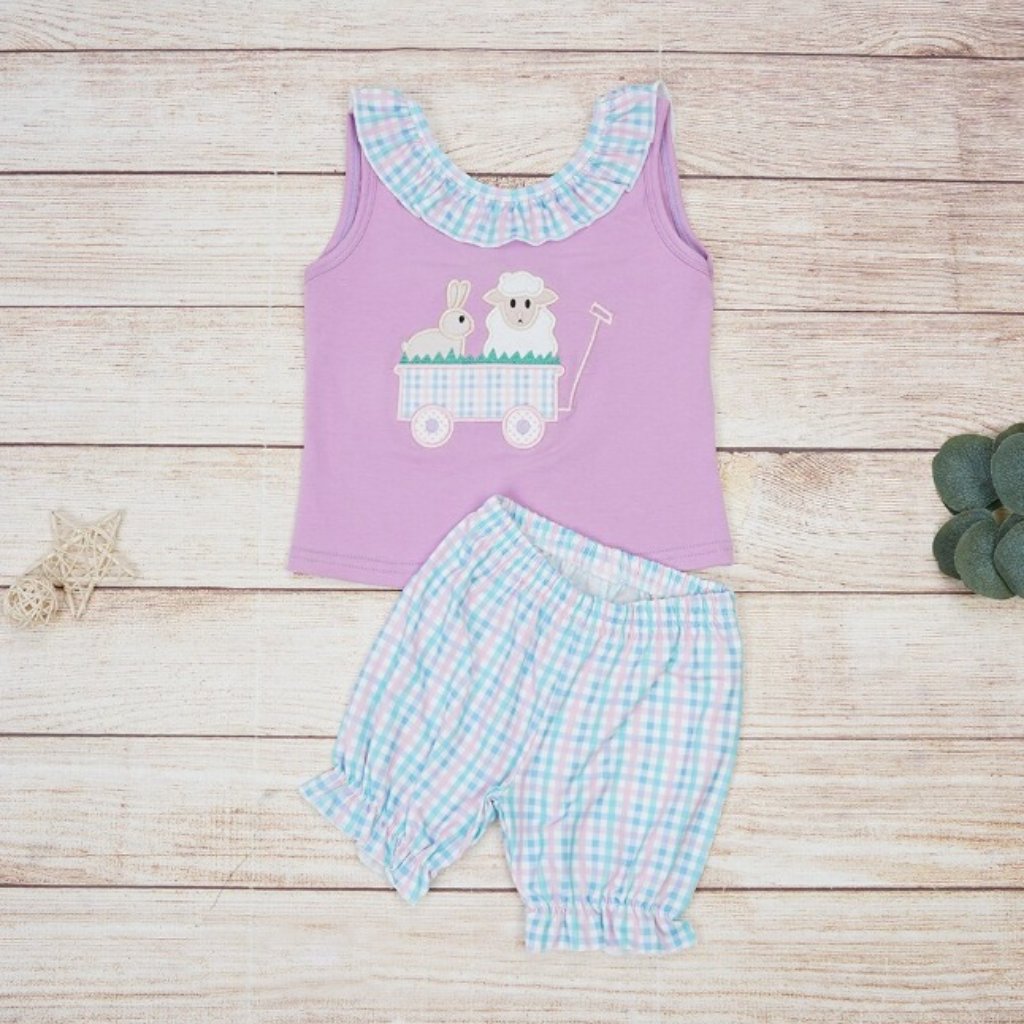 Boutique Easter Bunny Rabbit Lamb Girls Floral Shorts Outfit Set